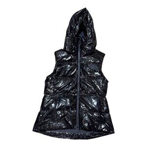 The North Face Womens Puffer Vest S Black Nylon Hoodie Patent Leather Shiny
